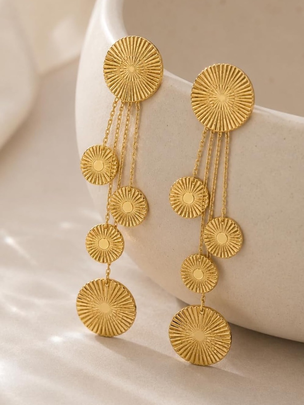 Color Gold Cascading Disc Earrings